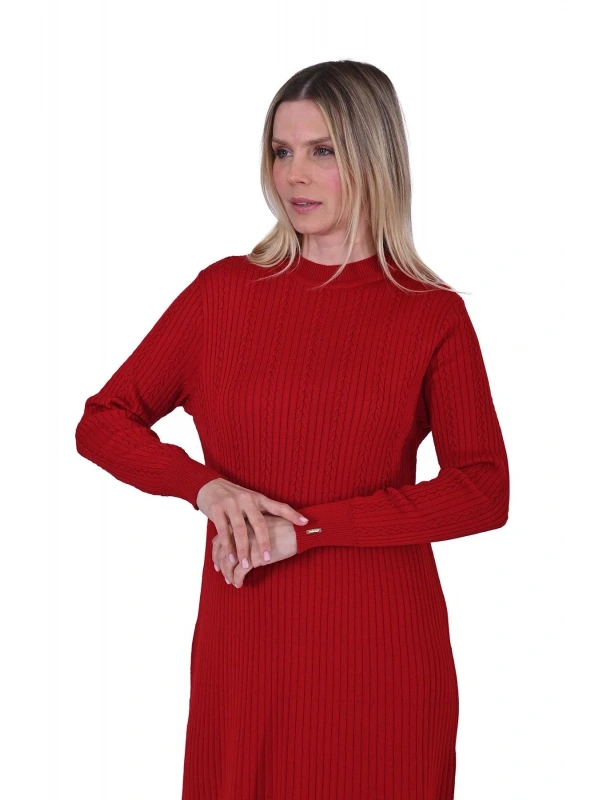 İNVEE 6954 Yün Karışımlı Triko Elbise - Kırmızı