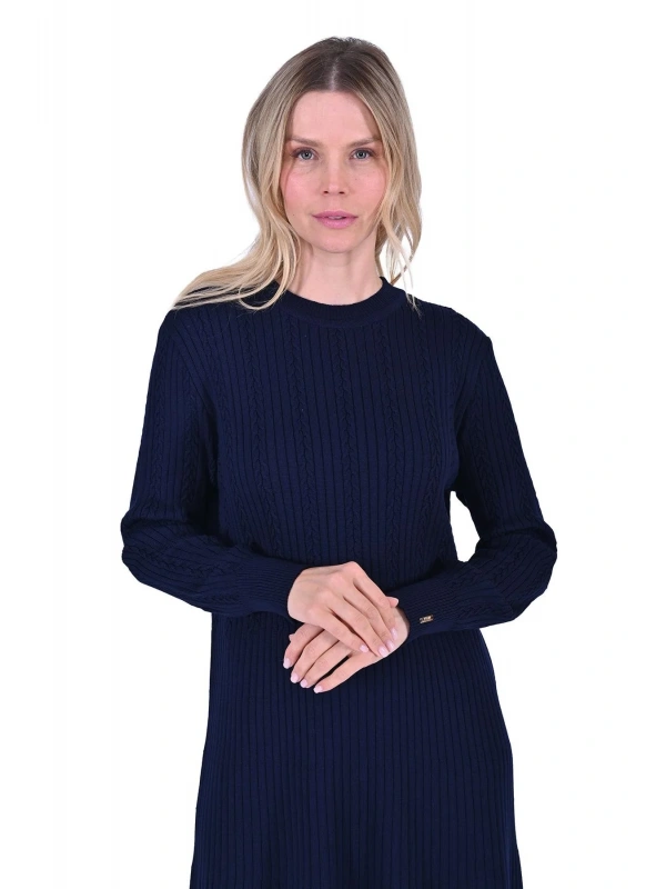 İNVEE 6954 Yün Karışımlı Triko Elbise - Lacivert