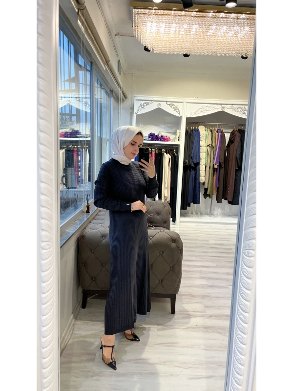 İNVEE 6954 Yün Karışımlı Triko Elbise - Antrasit