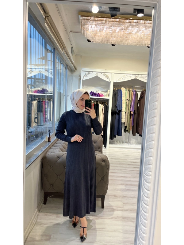 İNVEE 6954 Yün Karışımlı Triko Elbise - Antrasit