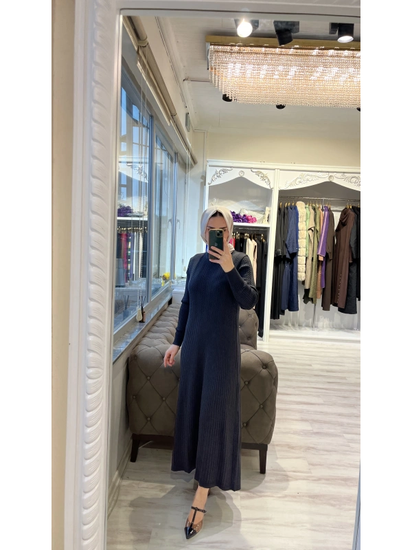 İNVEE 6954 Yün Karışımlı Triko Elbise - Antrasit