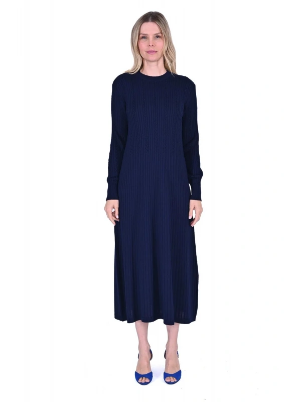 İNVEE 6954 Yün Karışımlı Triko Elbise - Lacivert