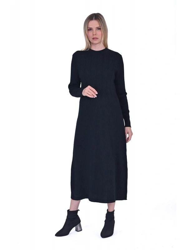 İNVEE 6954 Yün Karışımlı Triko Elbise - Siyah