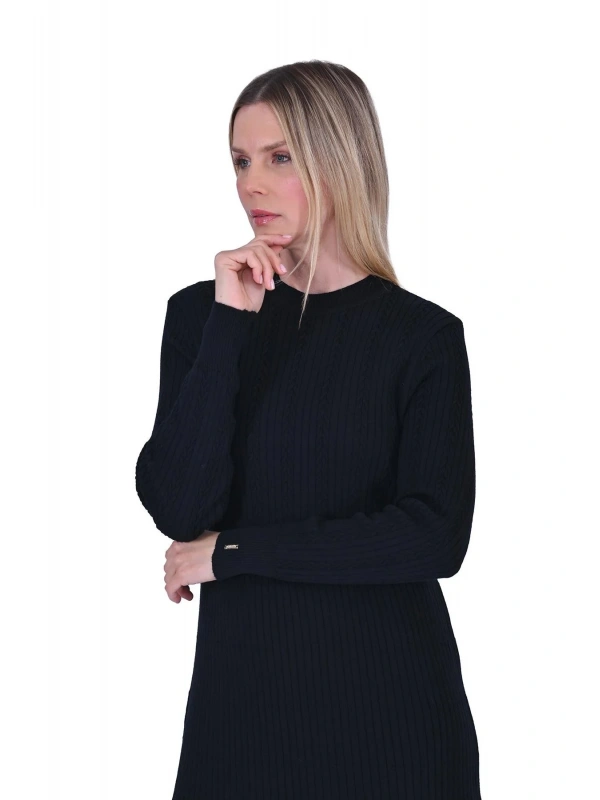 İNVEE 6954 Yün Karışımlı Triko Elbise - Siyah