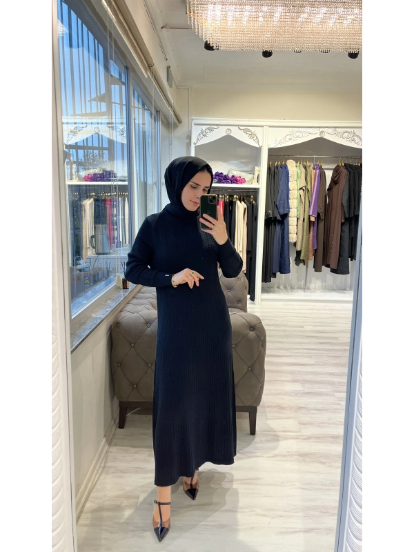 İNVEE 6954 Yün Karışımlı Triko Elbise - Siyah