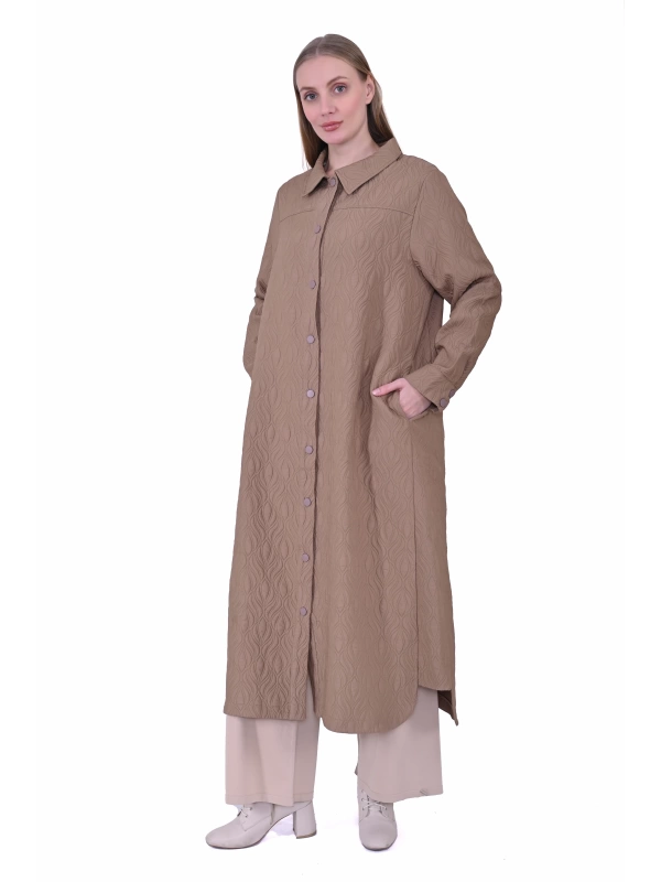İNVEE 6955 Camel Lale Desenli Kapitone Kap