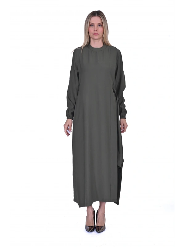 INVEE 6958 Modal Kumaş Haki Elbise