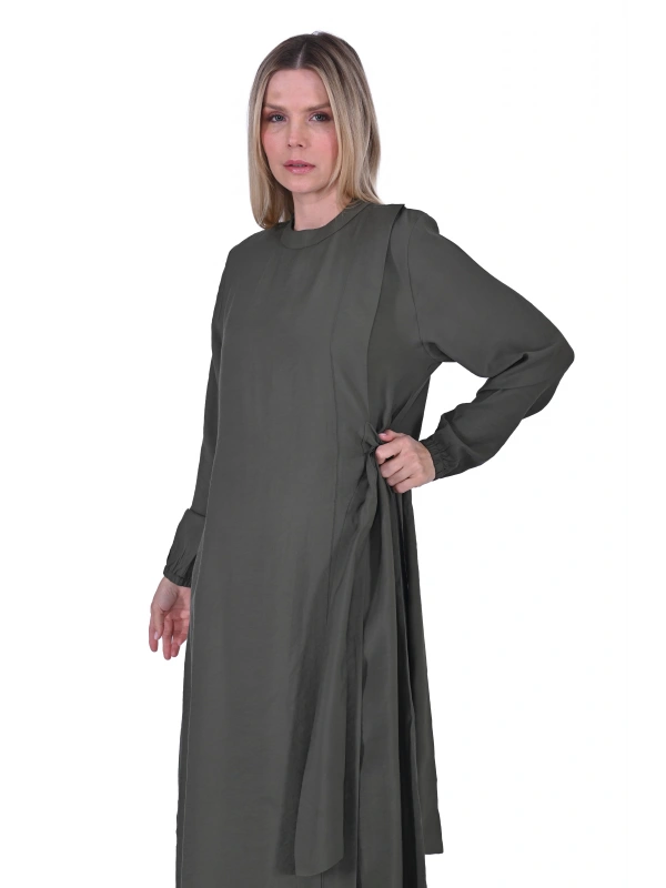 INVEE 6958 Modal Kumaş Haki Elbise