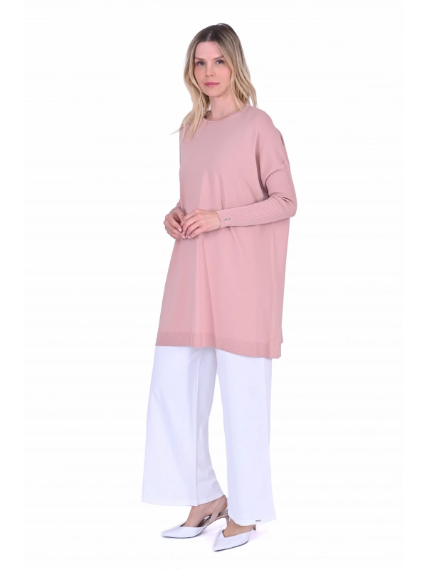 İNVEE 6976 Triko Tunik - Pudra