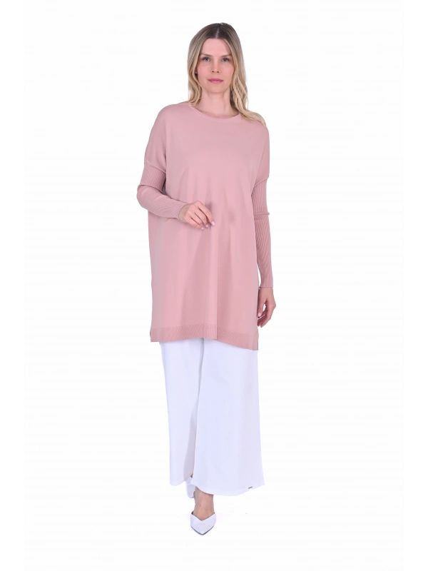 İNVEE 6976 Triko Tunik - Pudra