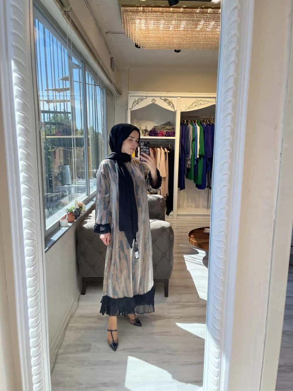 İNVEE 6979 Eteği Asimetrik Kahve Elbise