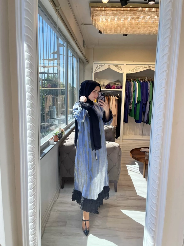 İNVEE 6979 Eteği Asimetrik Lacivert Elbise