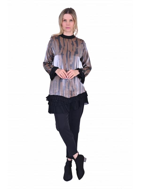 İNVEE 6980 Eteği Asimetrik Kahve Tunik