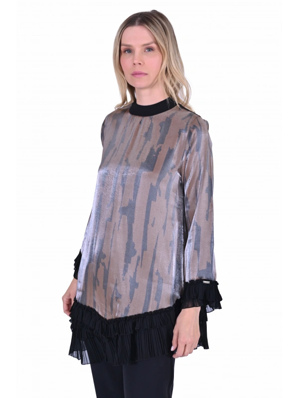 İNVEE 6980 Eteği Asimetrik Kahve Tunik