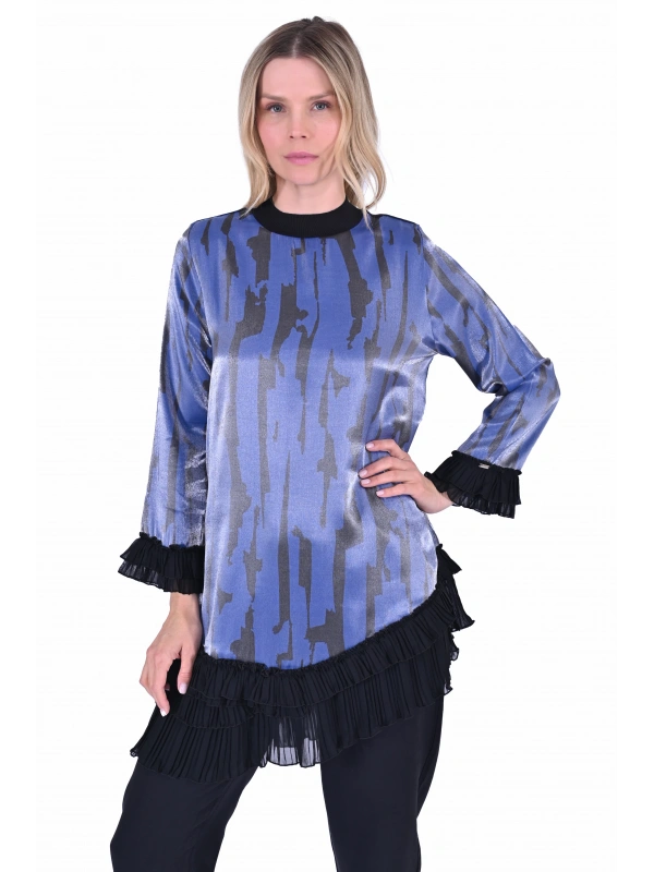 İNVEE 6980 Eteği Asimetrik Lacivert Tunik