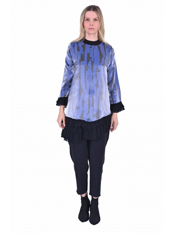 İNVEE 6980 Eteği Asimetrik Lacivert Tunik