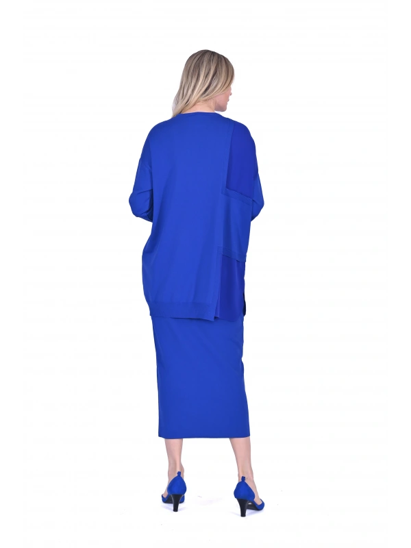 İNVEE 6986 Kumaş Detaylı Sax Triko Tunik