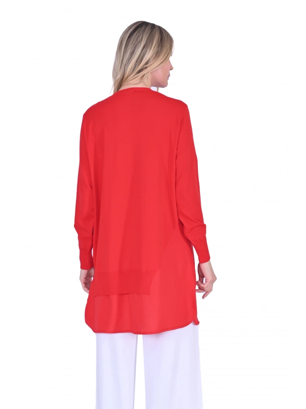 İNVEE Şifon Detaylı Kırmızı Triko Tunik
