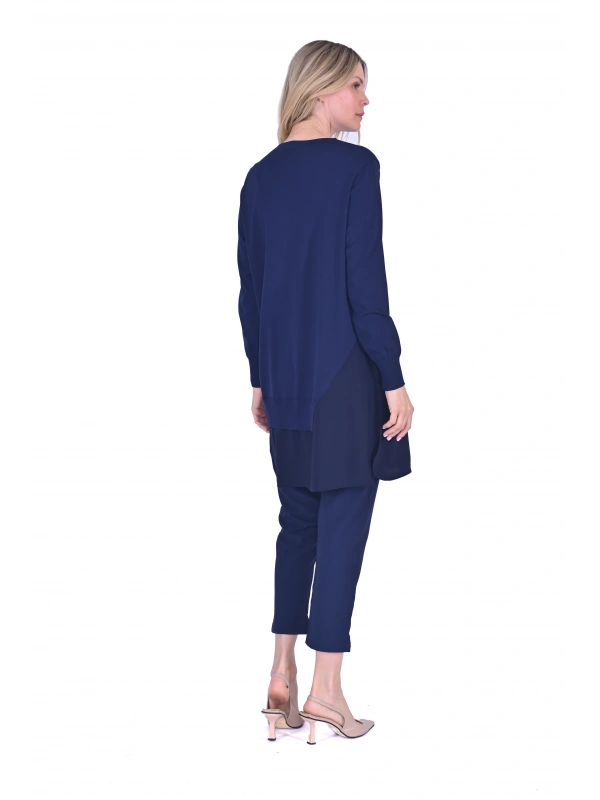 İNVEE Şifon Detaylı Lacivert Triko Tunik