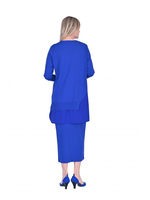 İNVEE Şifon Detaylı Sax Triko Tunik