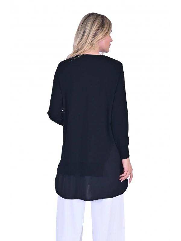 İNVEE Şifon Detaylı Siyah Triko Tunik