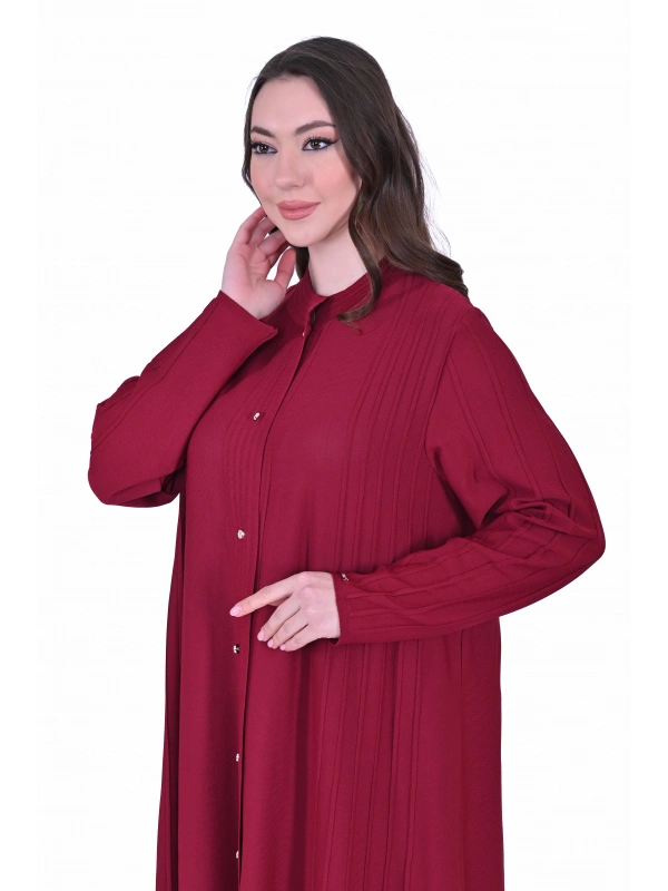 İNVEE 6988 Nervürlü Bordo Triko Hırka