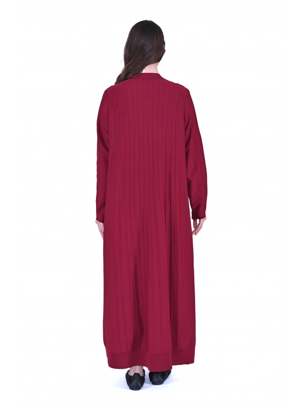 İNVEE 6988 Nervürlü Bordo Triko Hırka