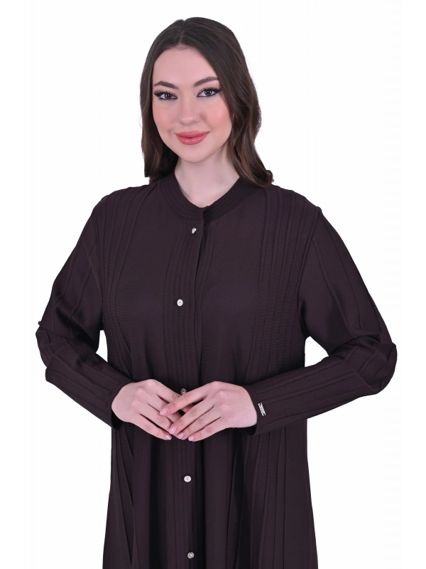 İNVEE 6988 Nervürlü Kahverengi Triko Hırka