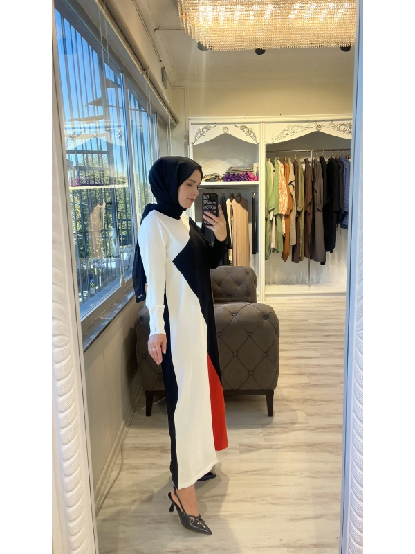 İNVEE 6989 Geometrik Siyah Triko Elbise