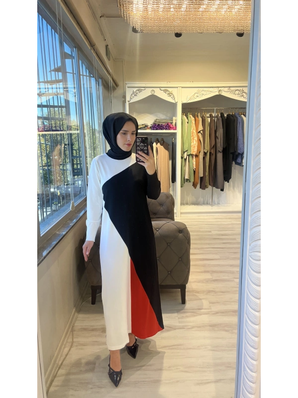 İNVEE 6989 Geometrik Siyah Triko Elbise