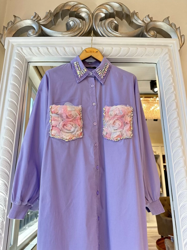 INVEE 7004 İşlemeli Lila Gömlek