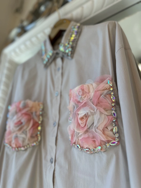 INVEE 7004 İşlemeli Gümüş Gömlek