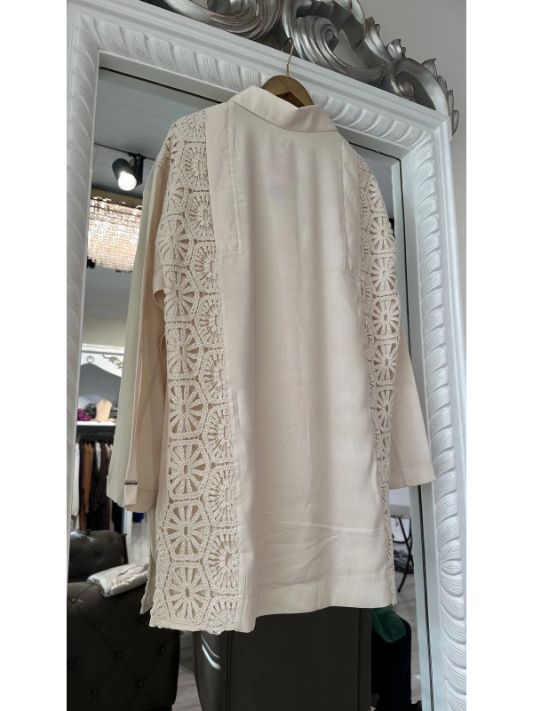 INVEE 7007 Dantelli Ekru Gömlek