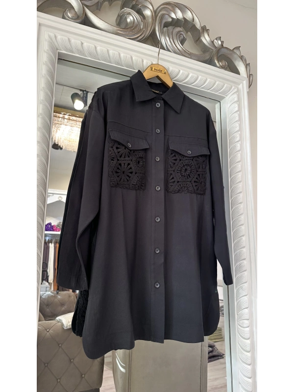 INVEE 7007 Dantelli Siyah Gömlek