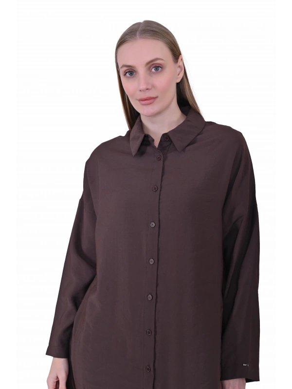 İNVEE 7010 Uzun Gömlek - Kahverengi