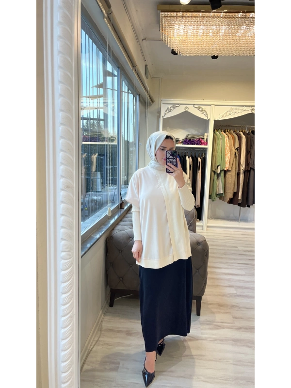 İNVEE 7015 Kloş Siyah Triko Etek