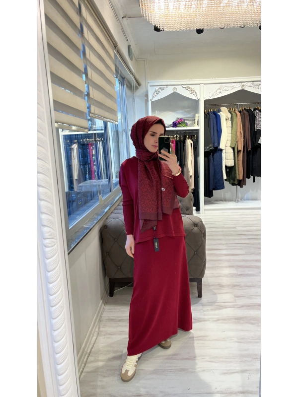 İNVEE 7015 Kloş Bordo Triko Etek