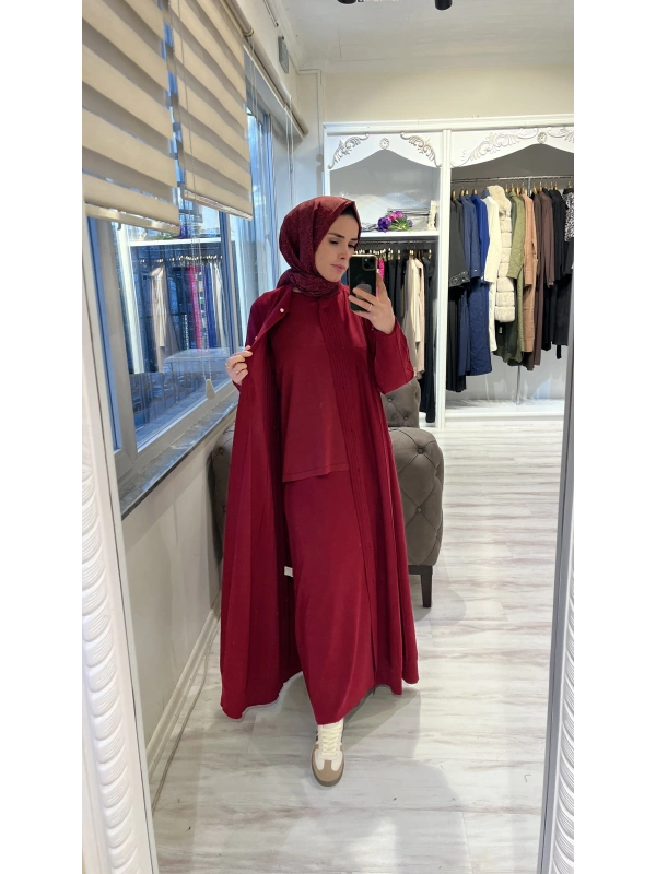 İNVEE 7015 Kloş Bordo Triko Etek