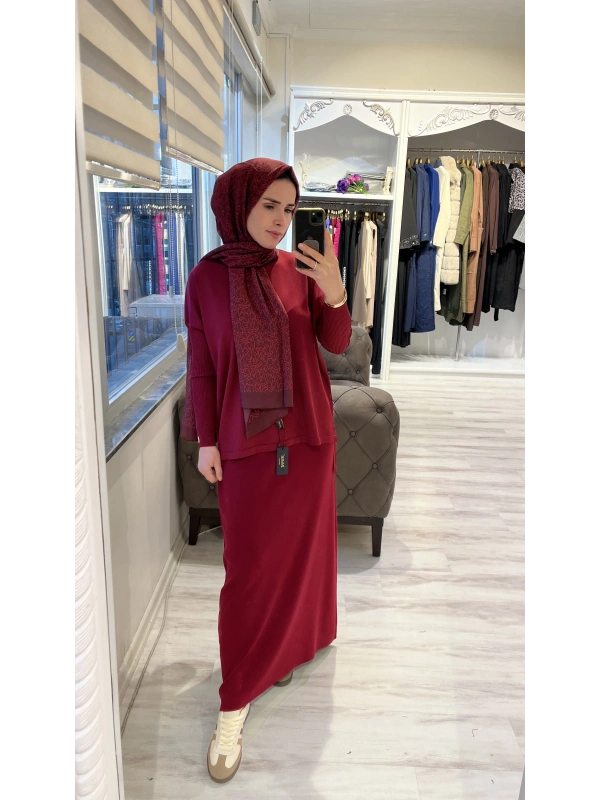 İNVEE 7015 Kloş Bordo Triko Etek