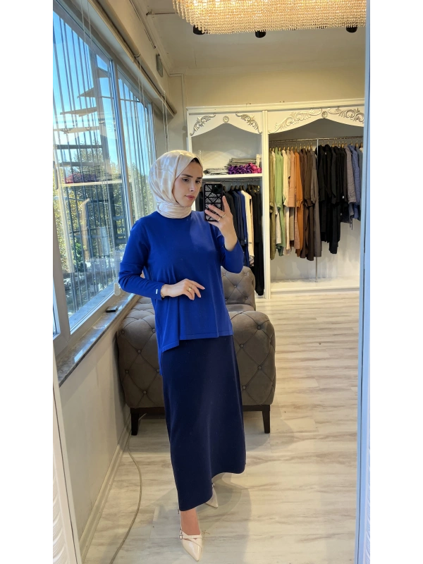 İNVEE 7015 Kloş Lacivert Triko Etek