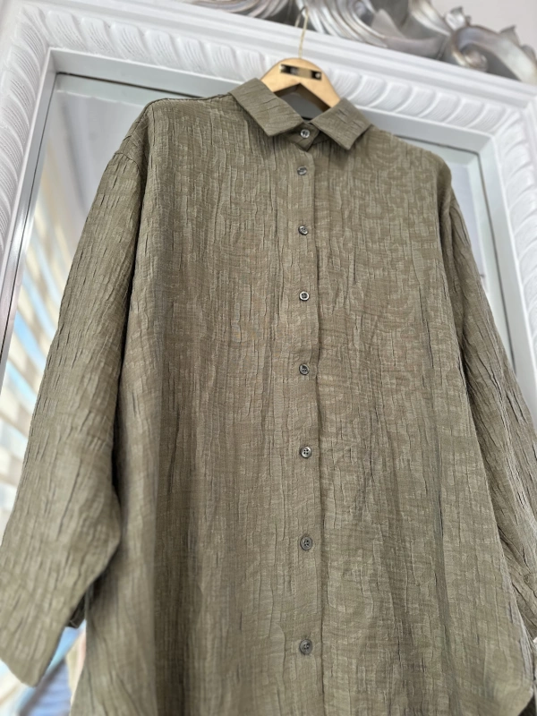 İNVEE 7017 Desenli Haki Modal Gömlek