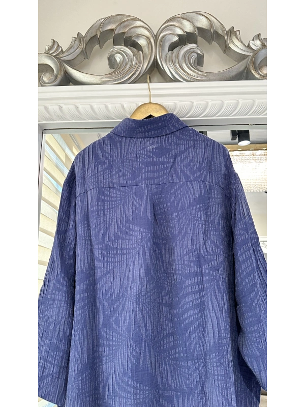 İNVEE 7017 Desenli İndigo Modal Gömlek