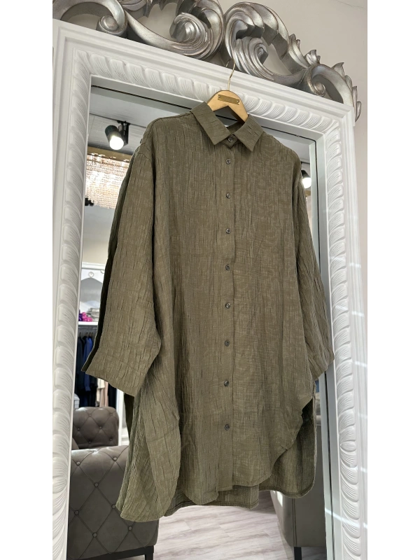 İNVEE 7017 Desenli Haki Modal Gömlek