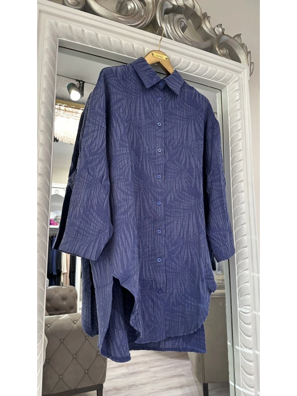 İNVEE 7017 Desenli İndigo Modal Gömlek