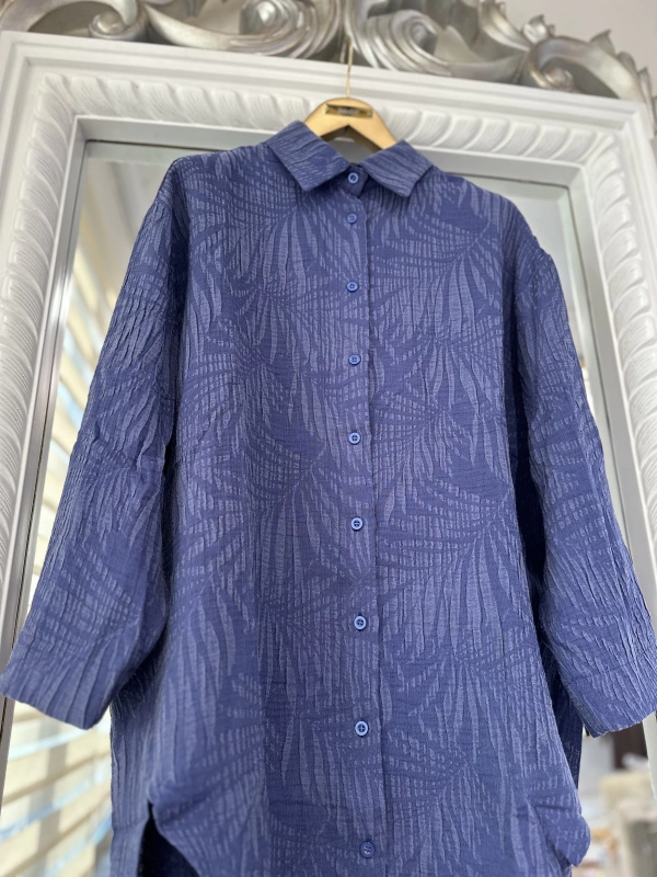 İNVEE 7017 Desenli İndigo Modal Gömlek