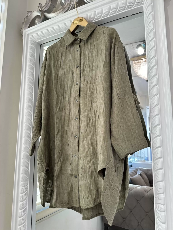 İNVEE 7017 Desenli Haki Modal Gömlek