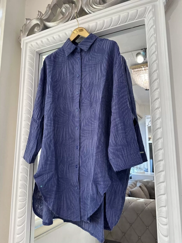 İNVEE 7017 Desenli İndigo Modal Gömlek