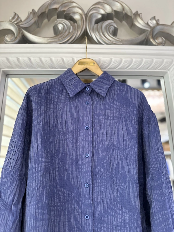 İNVEE 7017 Desenli İndigo Modal Gömlek