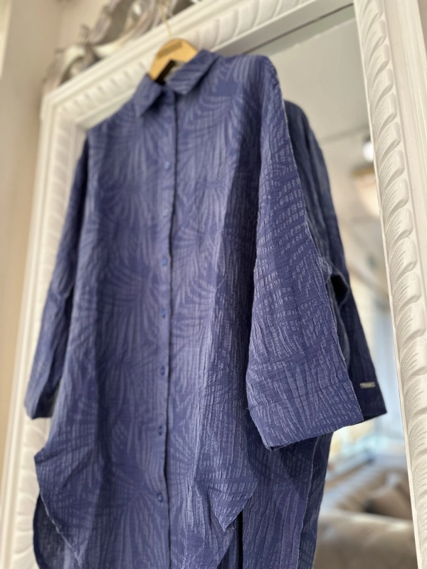 İNVEE 7017 Desenli İndigo Modal Gömlek