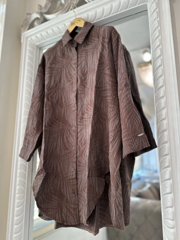 İNVEE 7017 Desenli Kahve Modal Gömlek